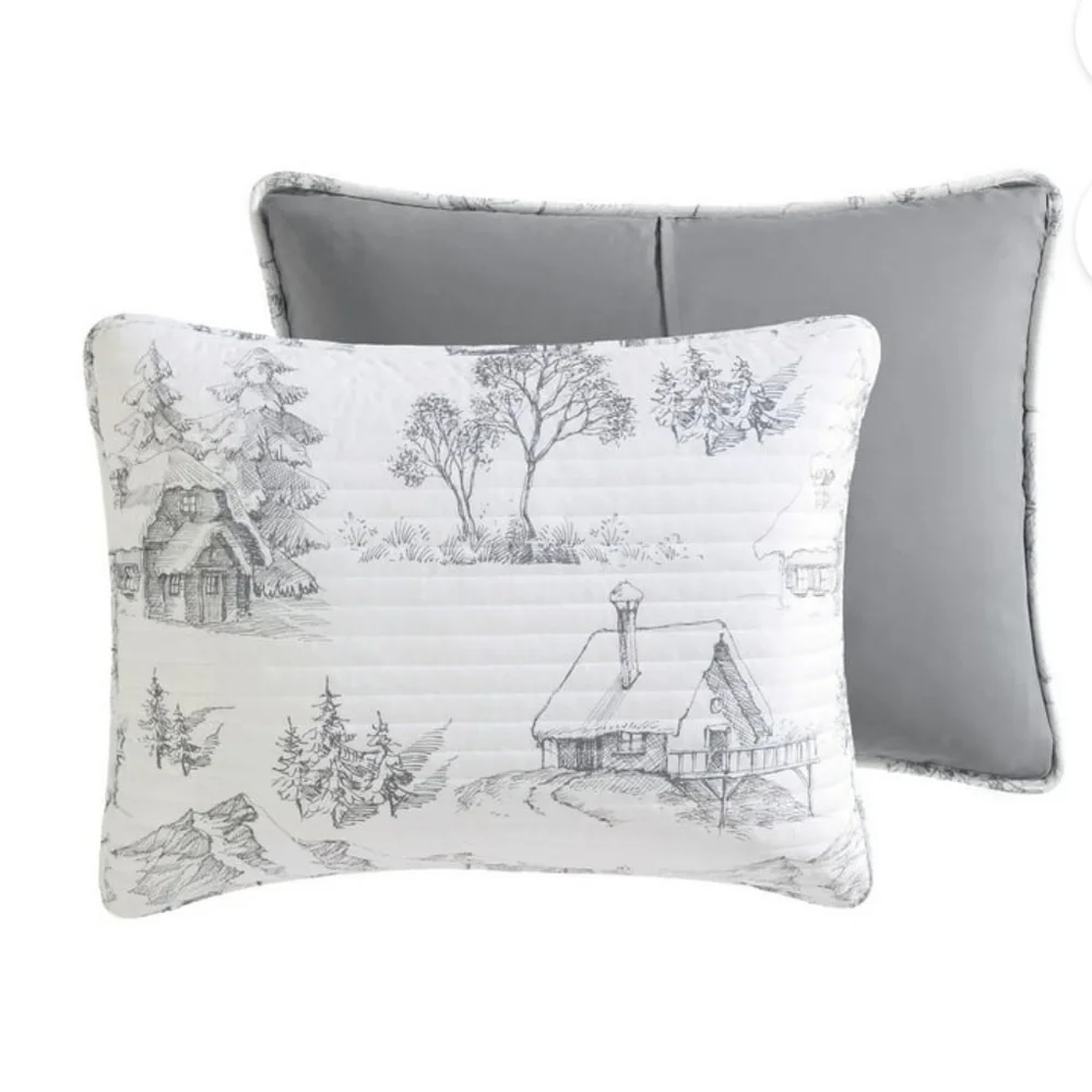 (5)Lenox Holiday winter  Scene Green Toile Quilt Set - Picture 4 of 5